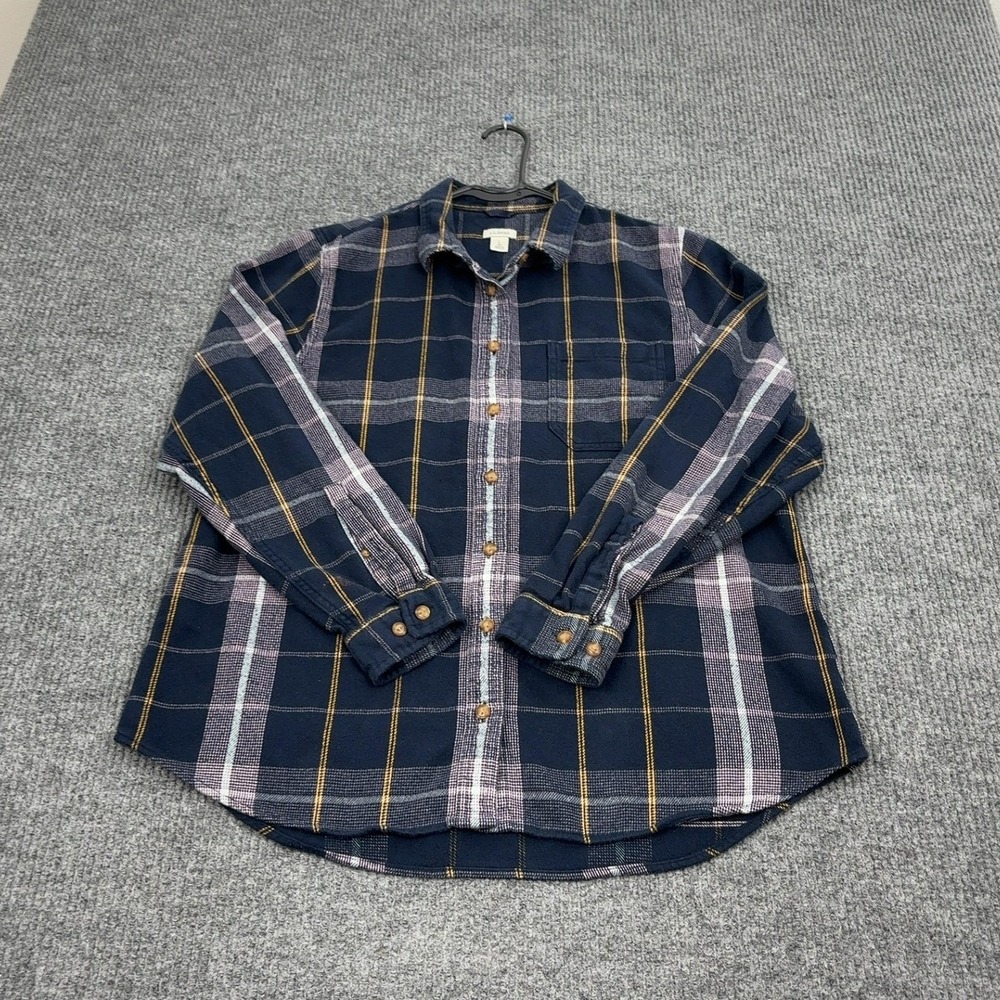 LL Bean Button‎ Up Mens L Blue Plaid Organic Cotton Flannel Outdoor Casual Style